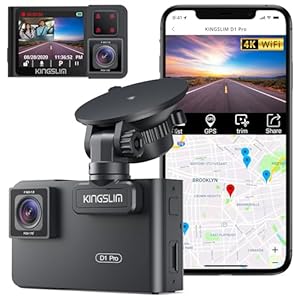 Kingslim D1 pro Dual Dash Cam 4K Record Inside – Front and Inside Dash Camera GPS WiFi for Cars Uber Truck, Dashcam with Infrared Night Vision, G-Sensor, Loop Recording(Upgraded Version)