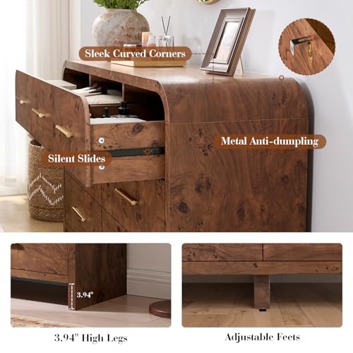 Image of Curved Drawer Dresser for Bedroom with 7 Drawers, 54'' Wide Chest of Drawer