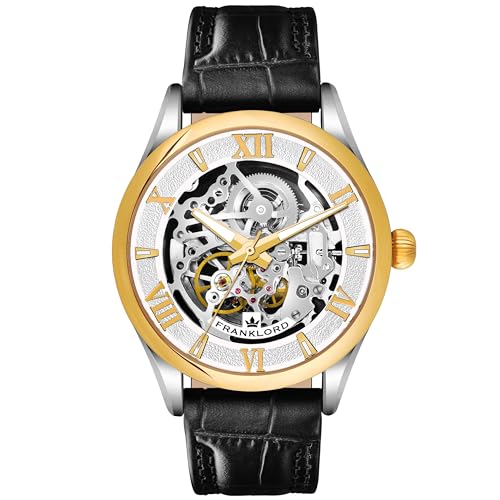 Franklord Self Winder Skeleton Mechanical Automatic Watch for Men | Round Gold Dial | Black Leather Strap | Premium Luxury Wrist Watch for Men & Boys (B0CLVJHBWN) Amazon Price History, Amazon Price Tracker