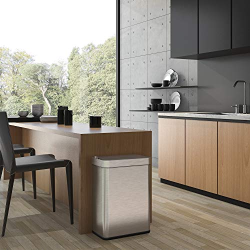 Image of iTouchless 50 Liter / 13 Gallon Wings-Open Lid Sensor Kitchen Trash Can with Odor Filter - Dog-Proof Slim Automatic Stainless Steel Garbage Recycling Bin for Home, Office, Bedroom, Business or Garage