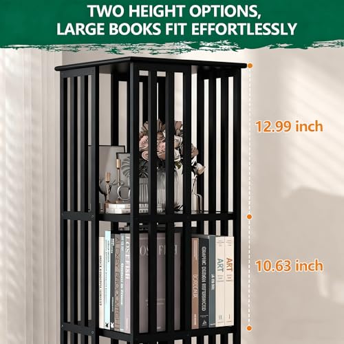 Image of Lauxery 6 Tier Bamboo Rotating Bookshelf Tower, Revolving Bookcase, Black | 360 degree smooth rotation, solid construction, small footprint, easy assembly, for small space, living room