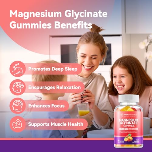 Image of Magnesium Glycinate Gummies 600mg, Non-GMO, Gluten-Free, Magnesium Gummies for Adults & Kids, Sleep, Relaxation & Focus, 3 in 1 Flavor, 60 Count