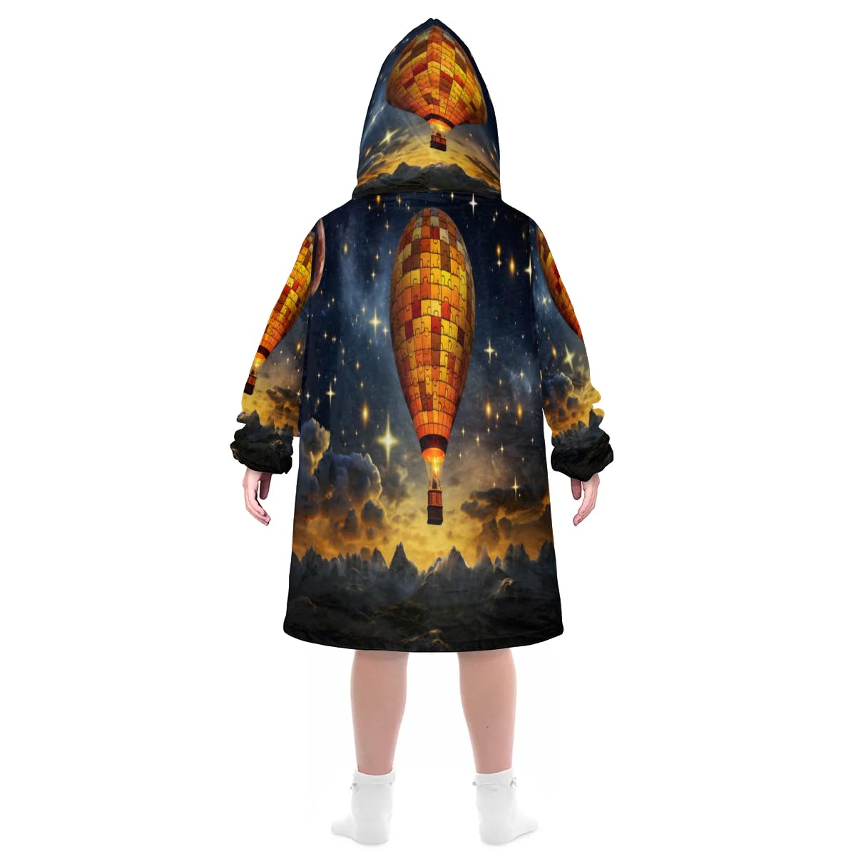 Kids Blanket Hoodie Hot Air Balloon Galaxy Wearable Blanket Hoodie Oversized Hooded Blanket, Sweatshirt Blanket with Pockets Soft Warm Kids Hooded Blanket for Girls, Boys