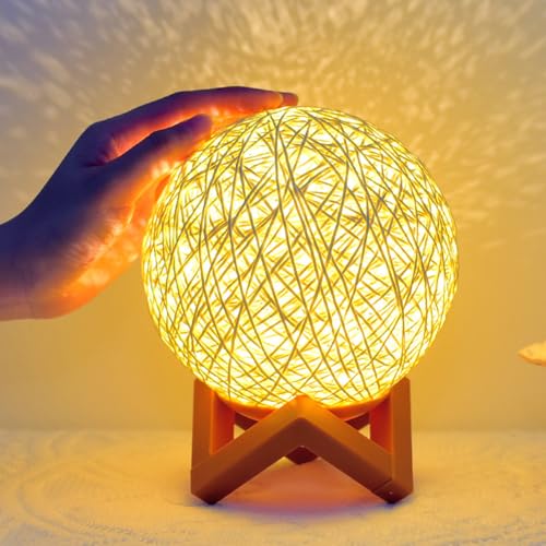 Meichoon Night Light for Bedroom Rattan Ball Table Lamp USB Plug-in Brightness Adjustable Warm Yellow Light with Stand Nightstand Decorative Lamp LE16 - Image 3