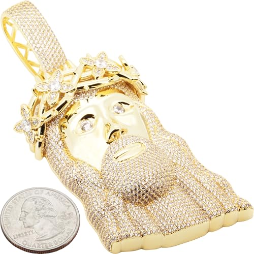 14K Yellow/White Gold Plated Brass AAA Cubic Zirconia Jesus Piece Pendant Hip Hop Costume Fashion Jewelry For Men