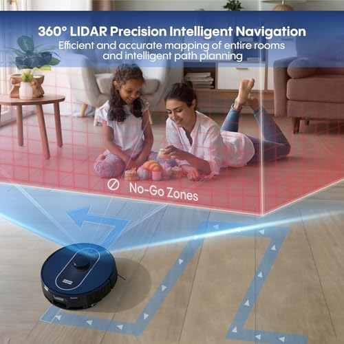 Image of Robot Vacuum and Mop Self Emptying, 5000Pa Suction, LiDAR Navigation, Smart Obstacle Avoidance, Home Mapping, No-Go Zone, 60-Day Hands-Free Cleaning, Idear for Homes with Pets, Carpet & Hard Floors