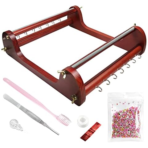 INDIVSHOW The Large Wooden Bead Loom Set with Seed Bead,Needle,Cotton Thread,Needle,Threader,Tweezre and Some Small Accessories,Jewelry Making Tools for DIY Necklace,Bracelet,Belts,and More Cover