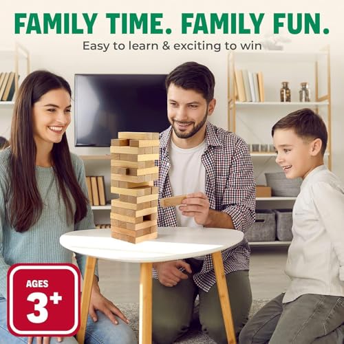 Image of PLUSPOINT Tumble Tower Game for All Age Group, 51 Wood Blocks, Stacking Game for Adults, Large Size, Tumbling Fun Games for Kids, Adults & Family, Wooden Tumble Tower