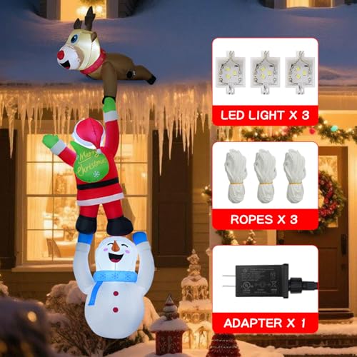 Décorations de Noël gonflables bonhomme de neige et élan de toit