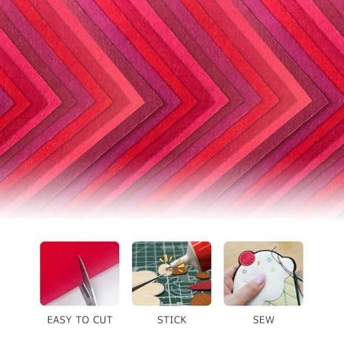Image of 30Pcs Stiff Felt Sheets, 1mm Thick Felt Fabric Squares for Sewing & DIY | 5 Shades Of Red Colors Craft Felt, Hard Felt, Thick Felt & Felt Paper for Patchwork, Home Decor & Handmade Projects