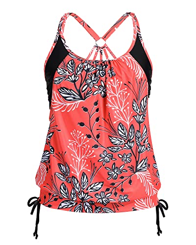 Holipick Womens Blouson Tankini Tops Only Tummy Control Swimsuit Top with Racerback No Bottom