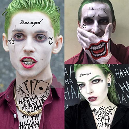 Image of VANTATY 5 Sheets 3D Halloween Joker Temporary Tattoos For Men Women Adults, Gothic, Halloween Style, Waterproof, Cartoon Pattern, A(5 Large Sheets), Adults
