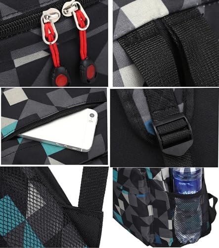 Girls Boys Backpack 17 Inch 3D Geometric Figure Backpack Unisex Students Daypack Large for Kids and Youth (C)4