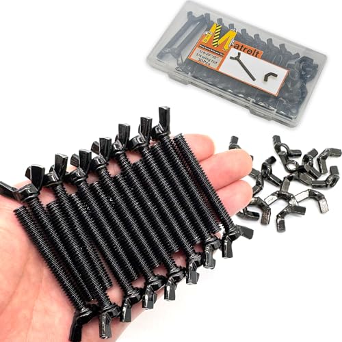 15 Sets 1/4"-20 x2 Wing Screw Bolts and Wing Nut Kit Butterfly Screws and Nut with Hand Twist Tighten Wing Head Black Zinc Plated Hardware Fitting Fastenings Assortment Kit