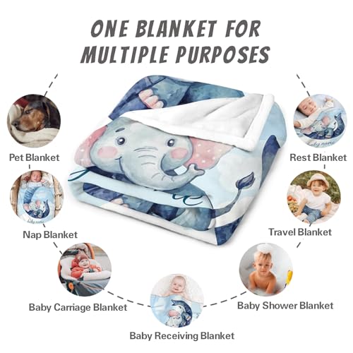 Image of Personalized Baby Blanket with Name, Custom Name Blanket for Kids Soft Flanne Blankets in Easter Personalized Baby Gifts for Infant Newborn Shower (Elephant)