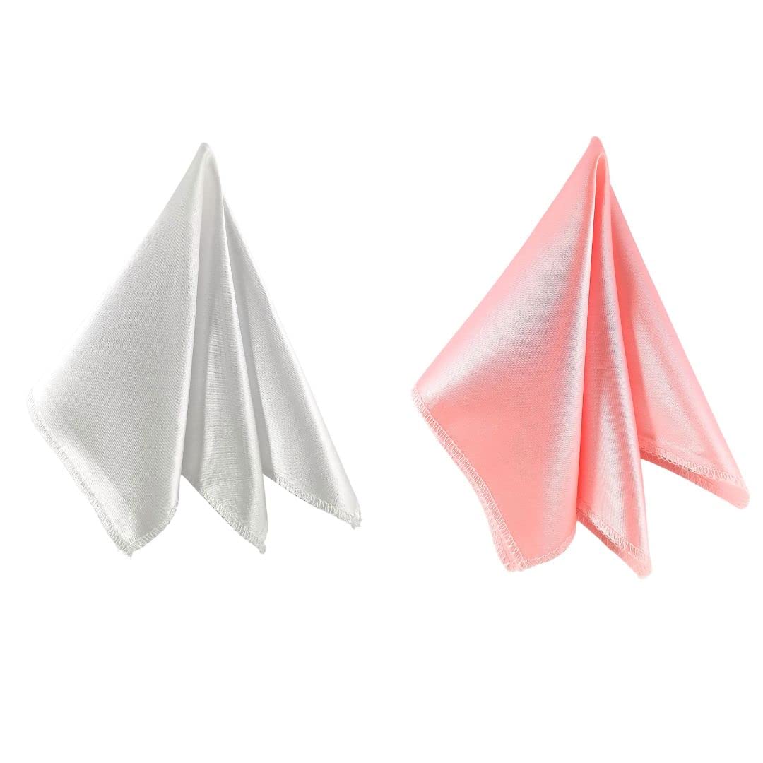 Satin Pocket Square for Men, Wedding Handkerchief for Suits, Blazers & Tuxedo Men's Pocket Square (Pearl White & Pearl Pink)-image-22
