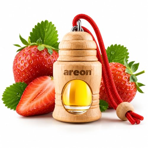 Image of AREON Fresco Premium Hanging Car Air Freshener, Strawberry, Pack of 1 | Premium Wooden Hanging Car Air Freshener with an Elegant, Compact Design. Suitable for Use in Cars, SUVs, Vans, and Trucks.
