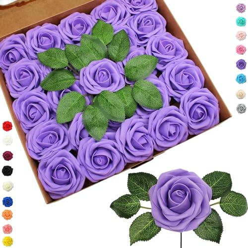COSORO 25 Stück Violett Künstliche Blumen Rosen,Deko Blumen Realistisch Schaumrosen mit Stielen Basteln für Bouquet Brautstrauß,Hochzeit,Geburtstagsdeko,Heimdekoration,Arrangements Party Deko,Garten COSORO 25 Stück Violett Künstliche Blumen Rosen,Deko Blumen Realistisch Schaumrosen mit Stielen Basteln für Bouquet Brautstrauß,Hochzeit,Geburtstagsdeko,Heimdekoration,Arrangements Party Deko,Garten