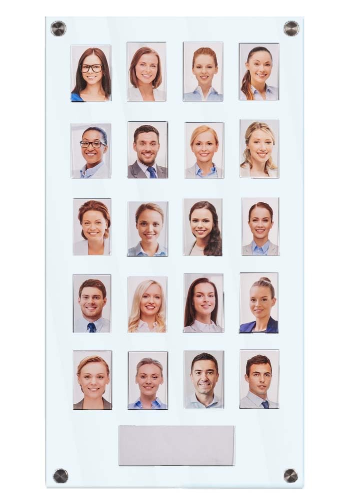 Get Acrylic Photo Frames - Clear 20 Pocket Image Staff, Student, Employee Display Board With SECURITY SCREEN & Pocket Header. 605mm Height x 328mm Width (60.5cm x 32.8cm)