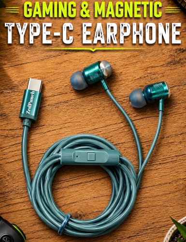 Image of ZedPunch Gaming Type-C Wired Earphone with Mic, 10mm Dynamic Bass Driver, Magnetic in-Ear Headphones, Low Latency Sound for Gaming, 1 Button Control, HD Calling, Voice Assistant (Dark Green)