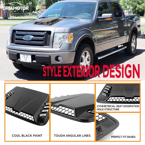 Image of DREAMOTOR Hood Scoops For Cars, Universal Hood Scoop Vents, Automotive Hood Scoops for Trucks Compatible with F150 F250 F350 Dodge Ram 1500 2500 Toyota Tundra GMC Sierra 1500 2500 Jeep Wrangler