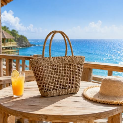Straw Beach Tote Bag, Rattan Handmade Shoulder Handbags For Women, Vintage - image 6