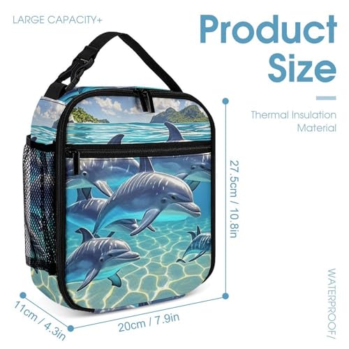Dolphins Art Backpack Set 3 Piece, Durable Backpack Insulated Lunch Bag Portable Pencil Case for Men Women4