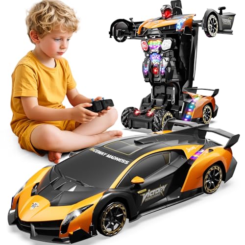 Image of Holyton 1:10 Transforming RC Car, Large Gesture-Sensing Remote Control Car with One-Button Transformation, LED Lights, Fog Spray, 2 Rechargeable Batteries for 80-Min Playtime, Gift for Kids Ages 5-12