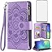 Asuwish Compatible with Samsung Galaxy S10 Plus Wallet Case and Tempered Glass Screen Protector Flip Card Holder Cell Phone Cover for Glaxay S10+ Galaxies S10plus 10S Edge S 10 10plus Cases Men Purple
