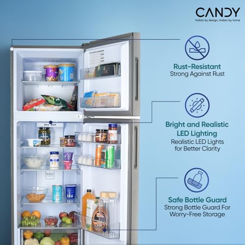 Image of Candy 240 L 2 Star Frost Free Double Door Refrigerator with Metal Finish, Auto frost, large Fruit & Vegetable Space (Moonsilver, CDD2652MS)