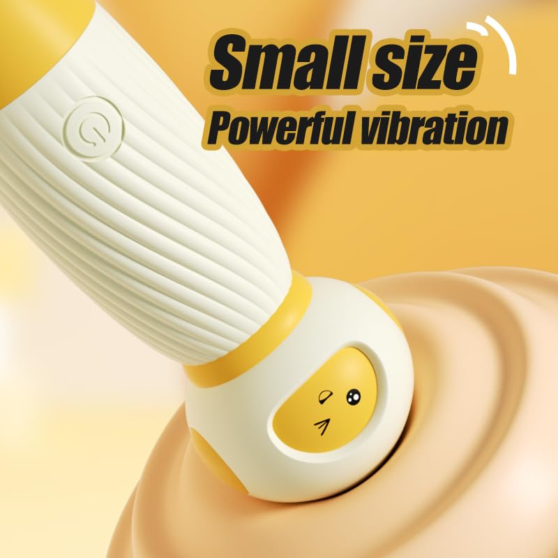 Image of Cute Cartoon Mini Massager - Handheld USB Rechargeable & Quiet - 10 Patterns Personal Vibration Wand for Women Neck, Back, Tension Relief & Sports Recovery (Milky White)