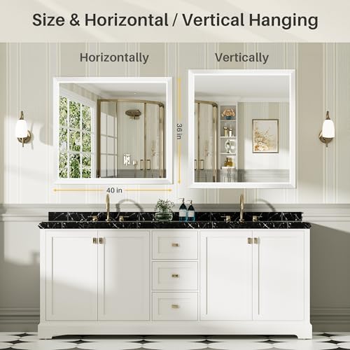40x30 Inch White Bathroom Mirror for Wall, Thick Metal Framed Rectangle Mirrors for Over Sink, Bedroom, Living Room, Entryway, Anti-Rust, HD Tempered Glass