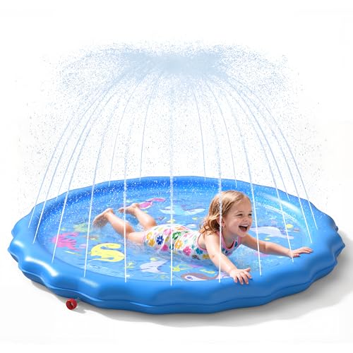 QPAU Splash Pads for Toddlers 1-3, Pink Elephant Toy Splash Pad for Kids, Outdoor Play Mat for Babies, Inflatable Sprinkler Pool for Birthday Girl Gifts 1 Year Old Girl