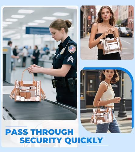 Image of Clear Tote Bag Stadium Events Transparent Clear Purse for Women Thick PVC Shoulder Bag with Guitar Strap for Concert