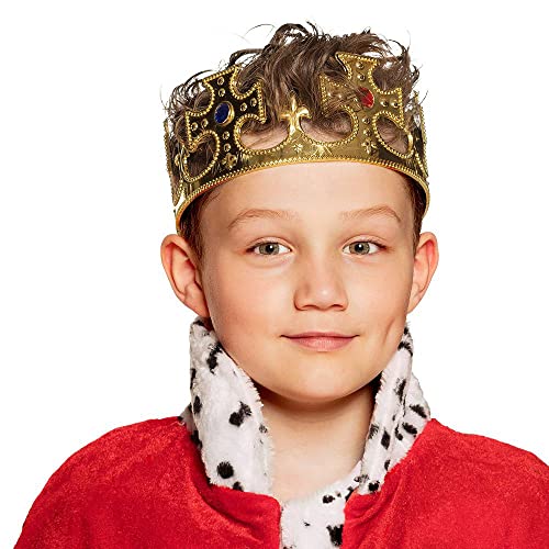 Boland 01318 - Krone König, 1 Stück, Einheitsgröße, verstellbar, Gold mit Schmucksteinen, Verschluss, Kunststoff, glänzend, Königin, Prinz, Prinzessin, Märchen, Adel, Accessoire, Kostüm, Karneval