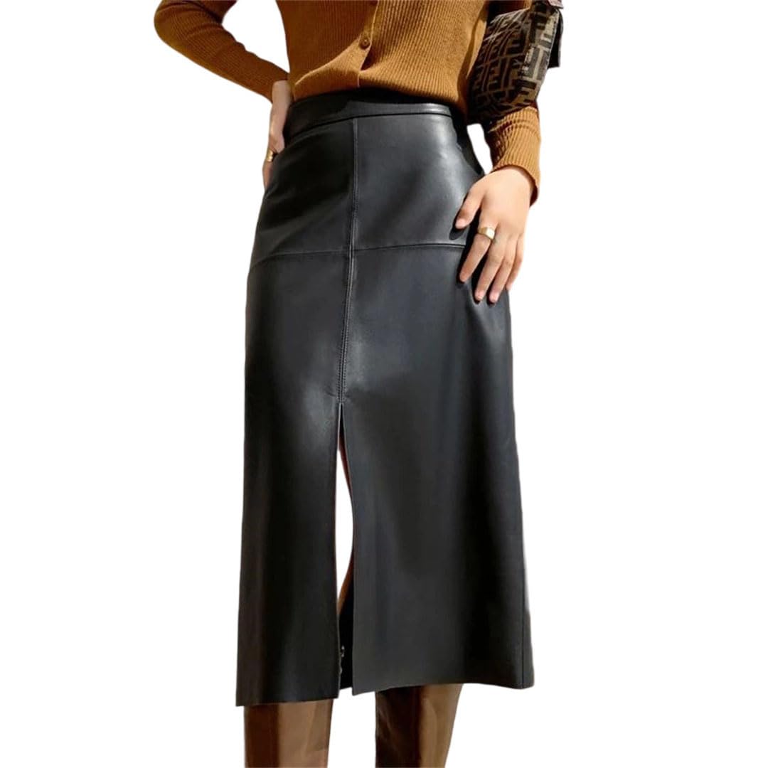 2025 New Genuine Leather Skirt for Women Vegetable Tanned Sheepskin Wrap Long Faldas Mujer Mid Length Front Slit