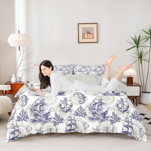 Ensemble de housse de couette nautique voilier ancre - literie pour enfants Queen