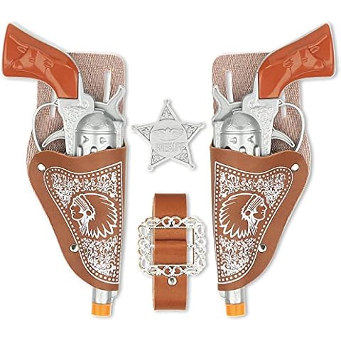 Cowboy Toys Set, 6Pieces Brown Adjustable Cowboy Gun Belt and Holster for Kids, Vintage Dress-up Accessories Costume for Halloween Cover