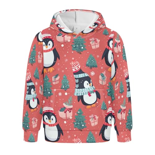 Kids Hoodies Sweaters Christmas Xmas Penguin Hooded Sweatshirts with Big Pockets for Boys Girls B0400425