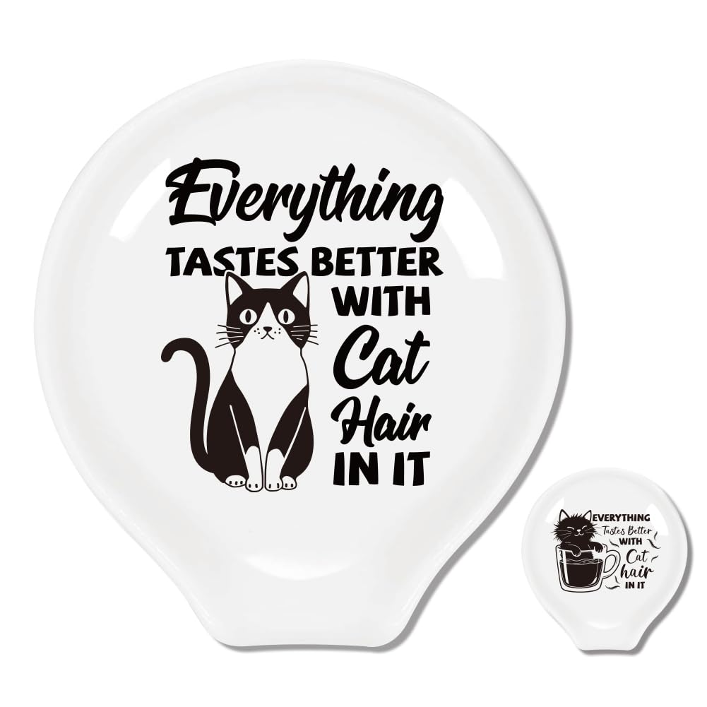 ANATTASOUL 2Pcs 9×8.5cm Chats Thème Repose Cuillère Cuisine Pour Maison | Ustensiles de Cuisine Repose Couvert Cuisine Decor Repose Cuillère Cuisine Céramique pour Spatules/Pinces/Cuillères à Café
