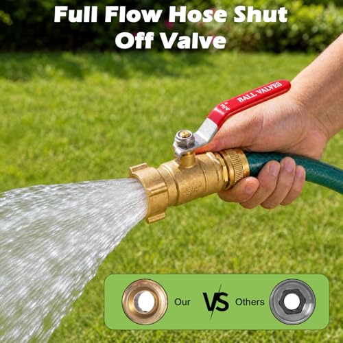 Image of SheeChung Garden Hose Shut Off Valve - Full Flow - Heavy Duty Water Hose Ball Valve with Long Handle, 3 /4 inch GHT Brass Hose Connector Adapter Fittings for RV Camper