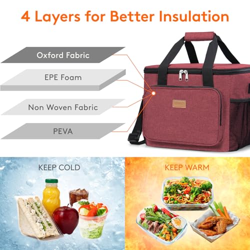 Image of Lifewit Large Lunch Bag, Insulated Lunch Box, Soft Cooler Cooling Tote for Adult Men Women, Burgundy 40-Can (24L)