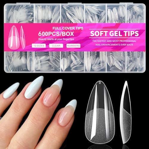 TOMICCA Medium Coffin Soft Gel Nail Tips, 504Pcs Clear Full