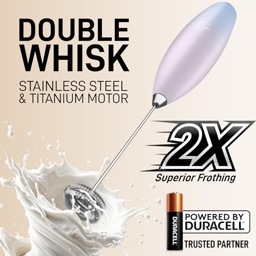 Image of Zulay Kitchen Powerful Milk Frother Wand With Duracell Batteries - Ultra Fast Handheld Drink Mixer - Electric Whisk Foam Maker for Coffee, Lattes, Cappuccino & Matcha - Double Whisk - Cloud