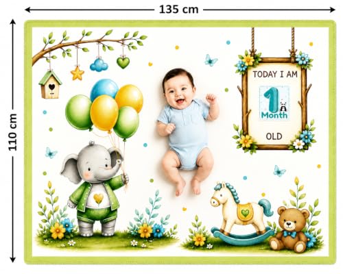 Image of NEW COMERS Baby Monthly Milestone Blanket | 1 to 12 Months Extra Soft Fleece | Best Photography Backdrop Prop | Size - 55 in to 44 inch Super Soft Fabric (Green)