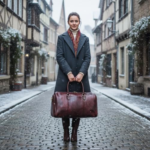 Image of Genuine Leather Premium Travel Duffel Bag Luggage for Sports Gym Stylish 35 Liter Tour Bag for Men and Women-Carry on 20 Inch Weekender Luggage Overnight Bags for Men, Medium (Brown, Medium)