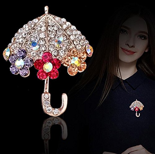 Comelyjewel Brooch Pin Elegant Umbrella Scarf Pin Rhinestones Breastpin for Wedding/Banquet/Bouquet2