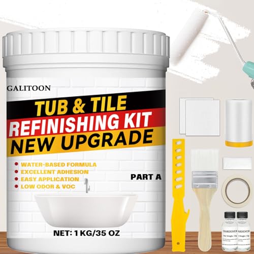 Tub and Tile Paint, 35oz White Tile Paint with Tools, Odorless DIY Countertop Paints for Wall, Tub Paint for Bathtub, Tub and Tile Refinishing Kit