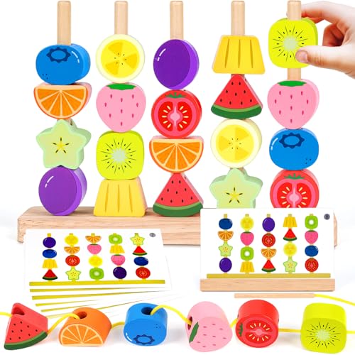 Montessori Wooden Beads Stacking Toys: 2 3 4 Year Old Boys Girls ...
