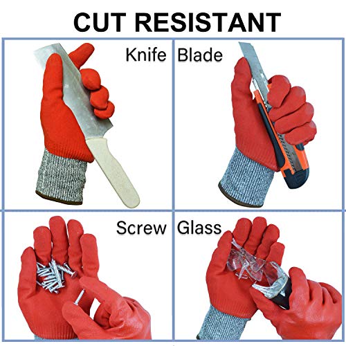 Glosav Durable Gardening Gloves For Men, Heavy Duty Nitrile Garden Gloves, Double Coated Work Gloves, Cut Resistant, Puncture Proof, Touch Screen (Red, Medium) #TOP3